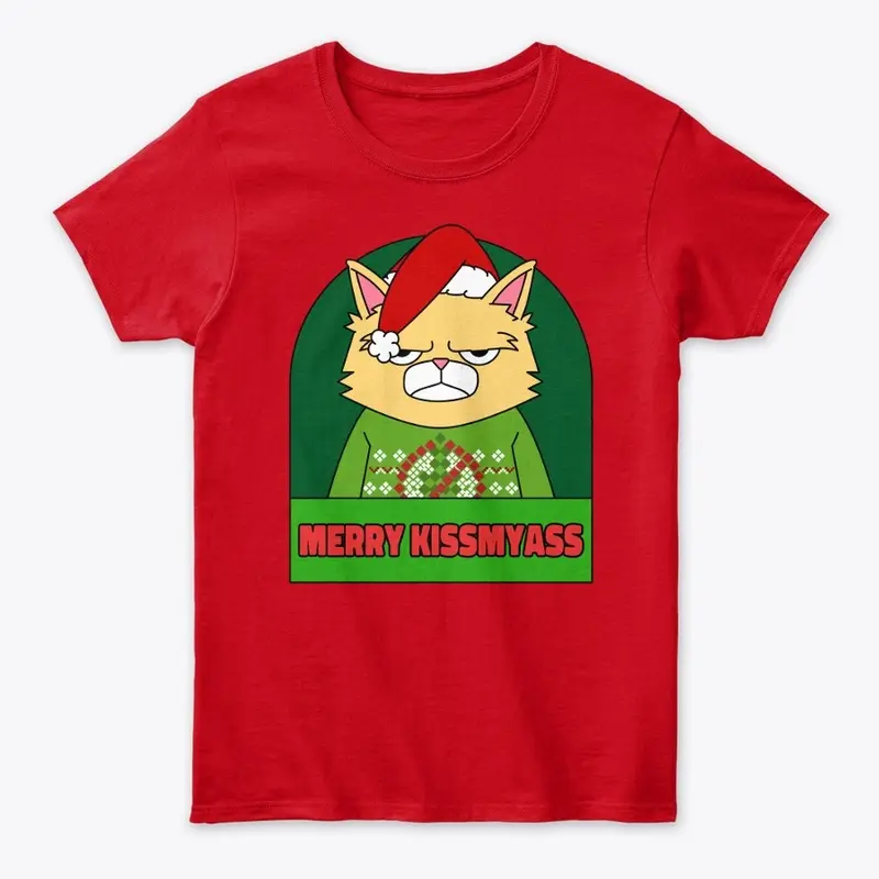 Merry Kissmyass Funny Christmas Cat